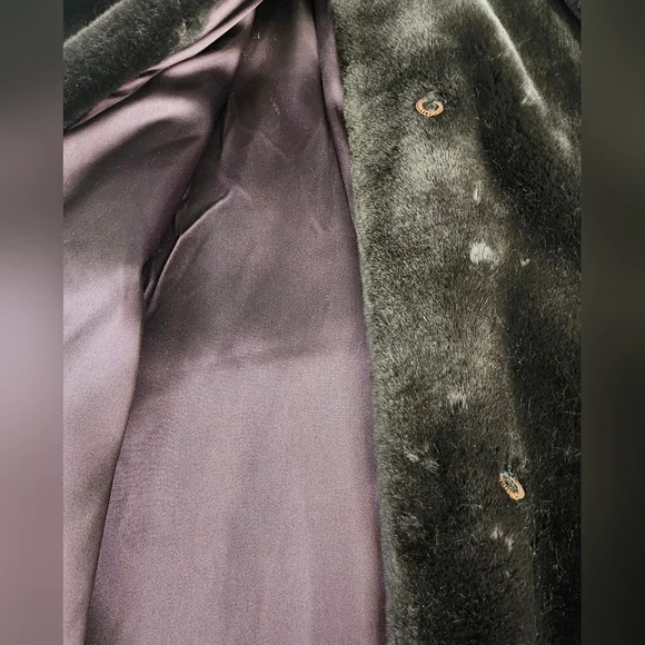 Vtg Neiman Marcus Faux Fur Coat Long Sleeve Chocolate Brown Womens Large *READ*
